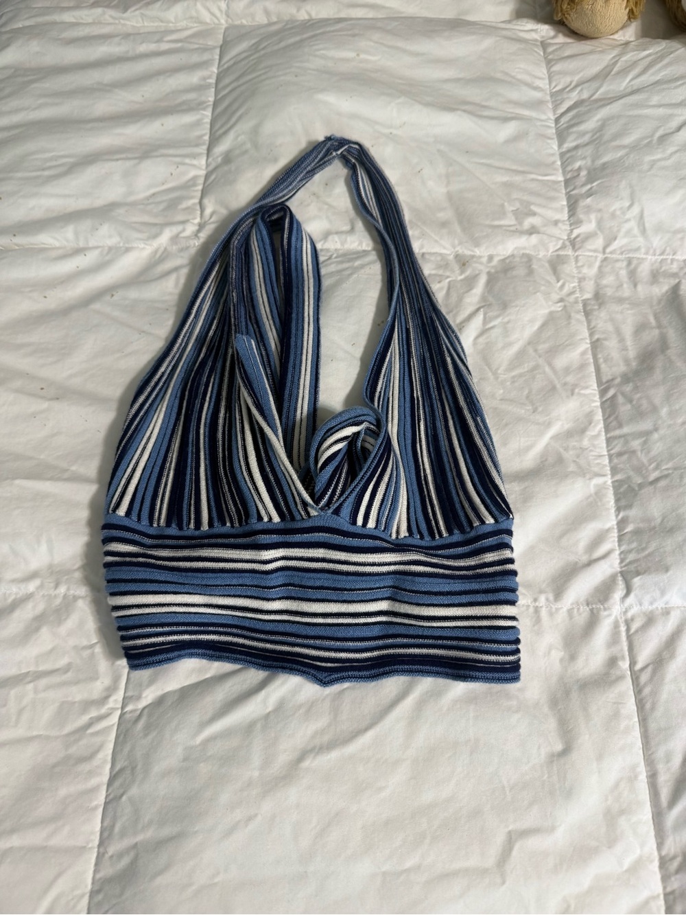 Garage Blue and White Striped Halter Crop Top
